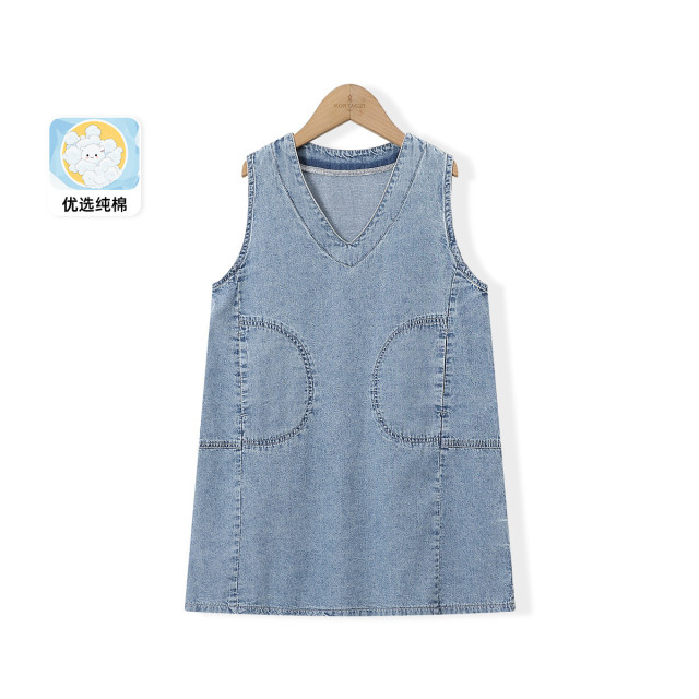 12165727.【软牛仔无袖连衣裙】女童背心裙2025夏季新款V领休闲牛仔裙