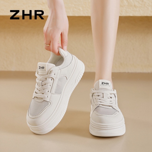12735896.【ZHR则则】小白鞋圆头系带厚底女鞋[PU+网布]