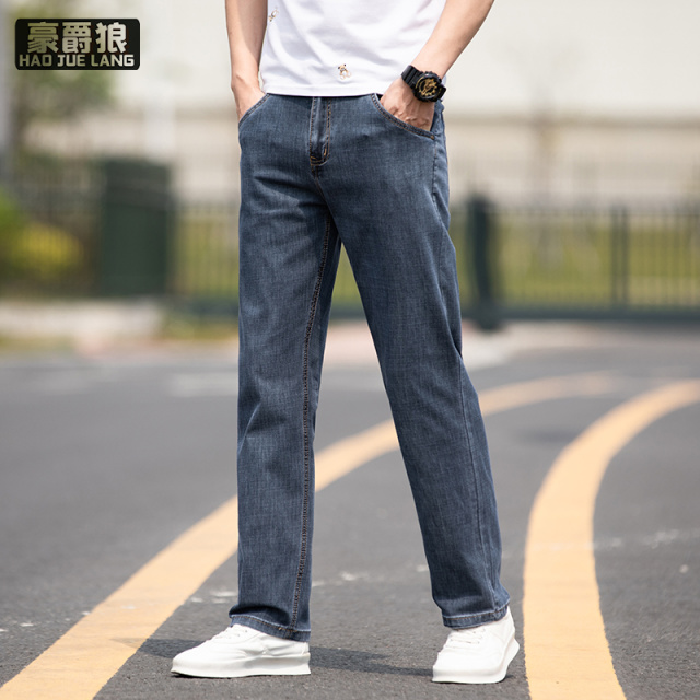 12167510.夏季新款加肥加大水洗薄款牛仔裤男舒适直筒裤宽松大码长裤潮胖子