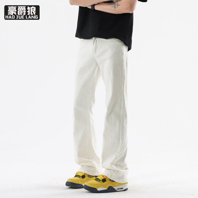 12167563.春夏新款纯色男士牛仔裤微喇高街高腰美式vibe长裤子男百搭潮