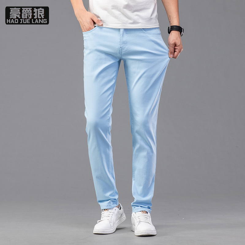 12167585.薄款男士牛仔裤男款新款夏季修身直筒弹力潮流休闲长裤子男