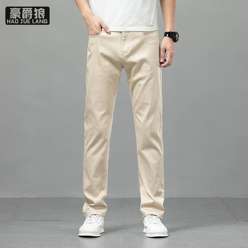 12167536.高端天丝牛仔裤男士浅色夏季冰丝薄款修身直筒夏天弹力长裤子