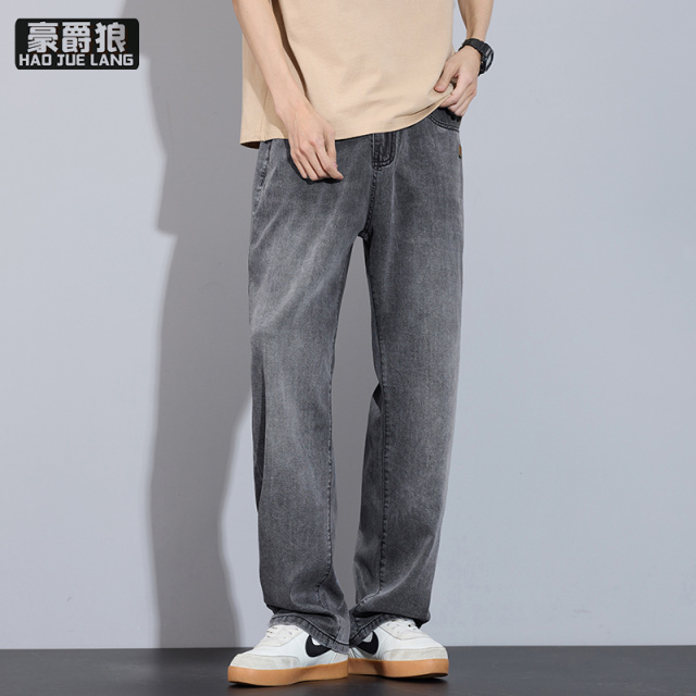 12167564.新款天丝牛仔裤男士夏季薄款宽松直筒美式潮牌水洗休闲长裤子