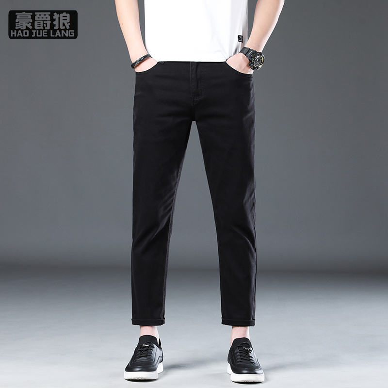 12167601.夏季超薄款弹力直筒修身九分牛仔裤男士高端时尚百搭小个子9分裤