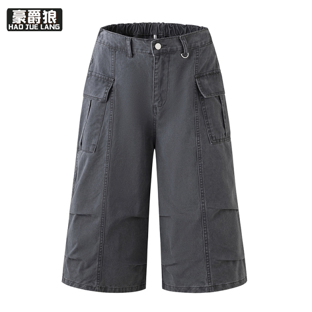 12167593.时尚百搭潮流直筒宽松男士休闲短裤七分春夏爆款纯棉男工装裤