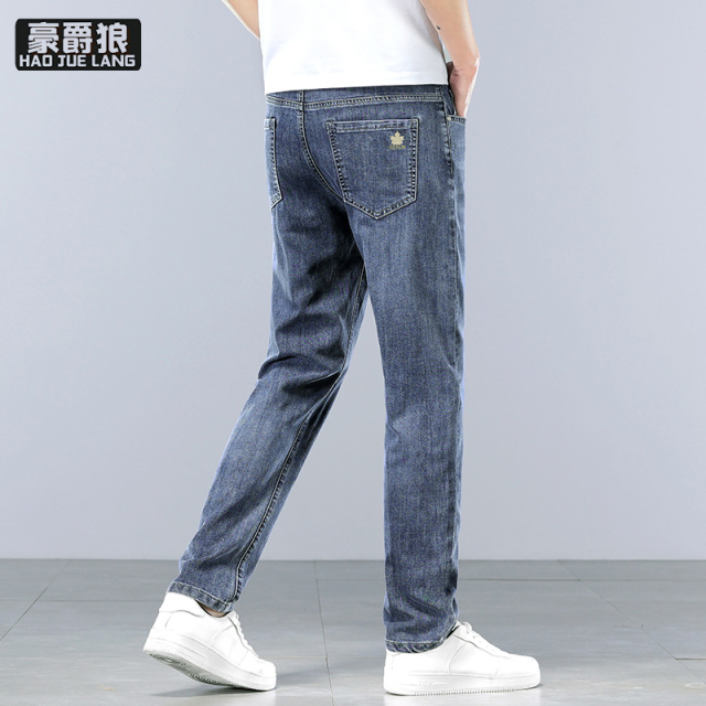 12167562.夏季薄款牛仔裤男冰丝潮牌宽松弹力直筒修身百搭冰氧吧长裤