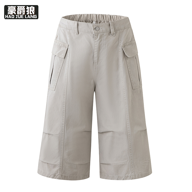 12167593.时尚百搭潮流直筒宽松男士休闲短裤七分春夏爆款纯棉男工装裤