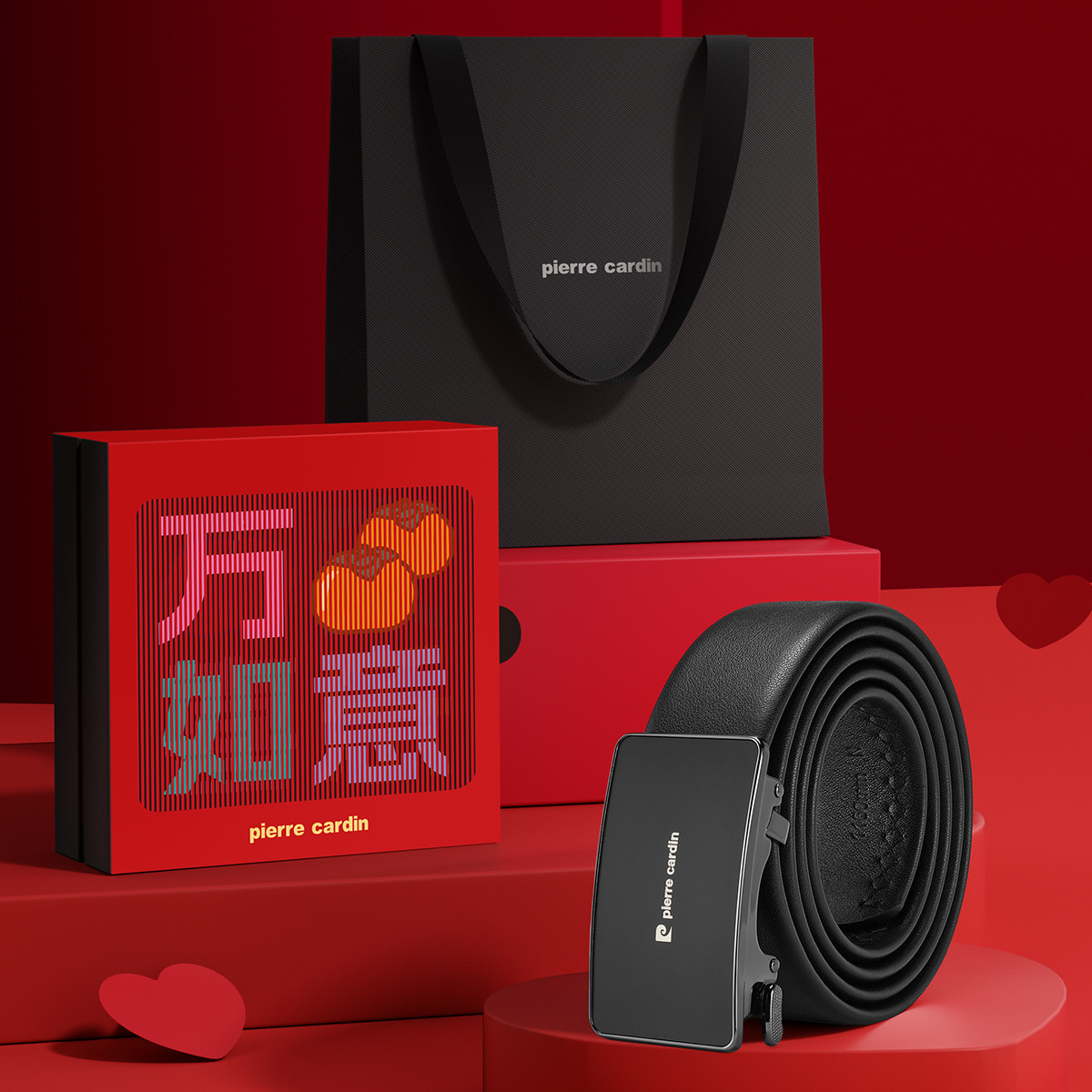 12185488.皮尔·卡丹男士皮带头层牛皮时尚自动扣内穿腰带配礼盒送男友新年/情人节礼物