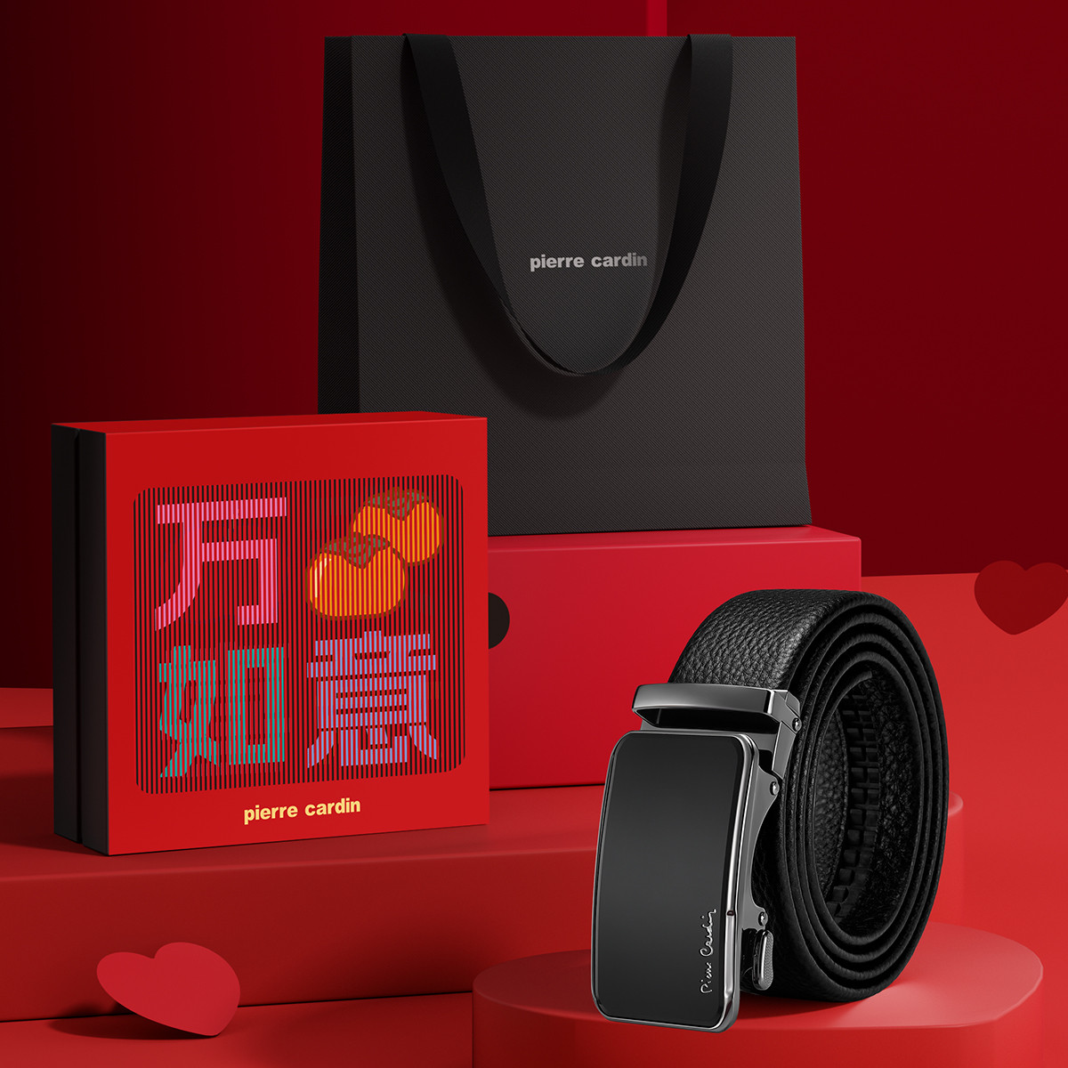 12185451.皮尔·卡丹男士皮带时尚休闲腰带头层牛皮自动扣裤带送老公新年/情人节礼物