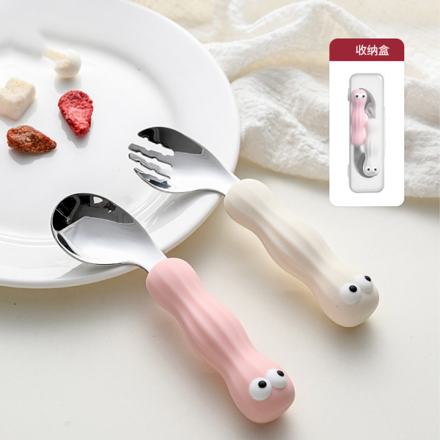 12848348.娜拉宝贝 儿童勺子婴儿学吃饭训练自主进食勺子软柄硅胶辅食勺儿童叉勺套装