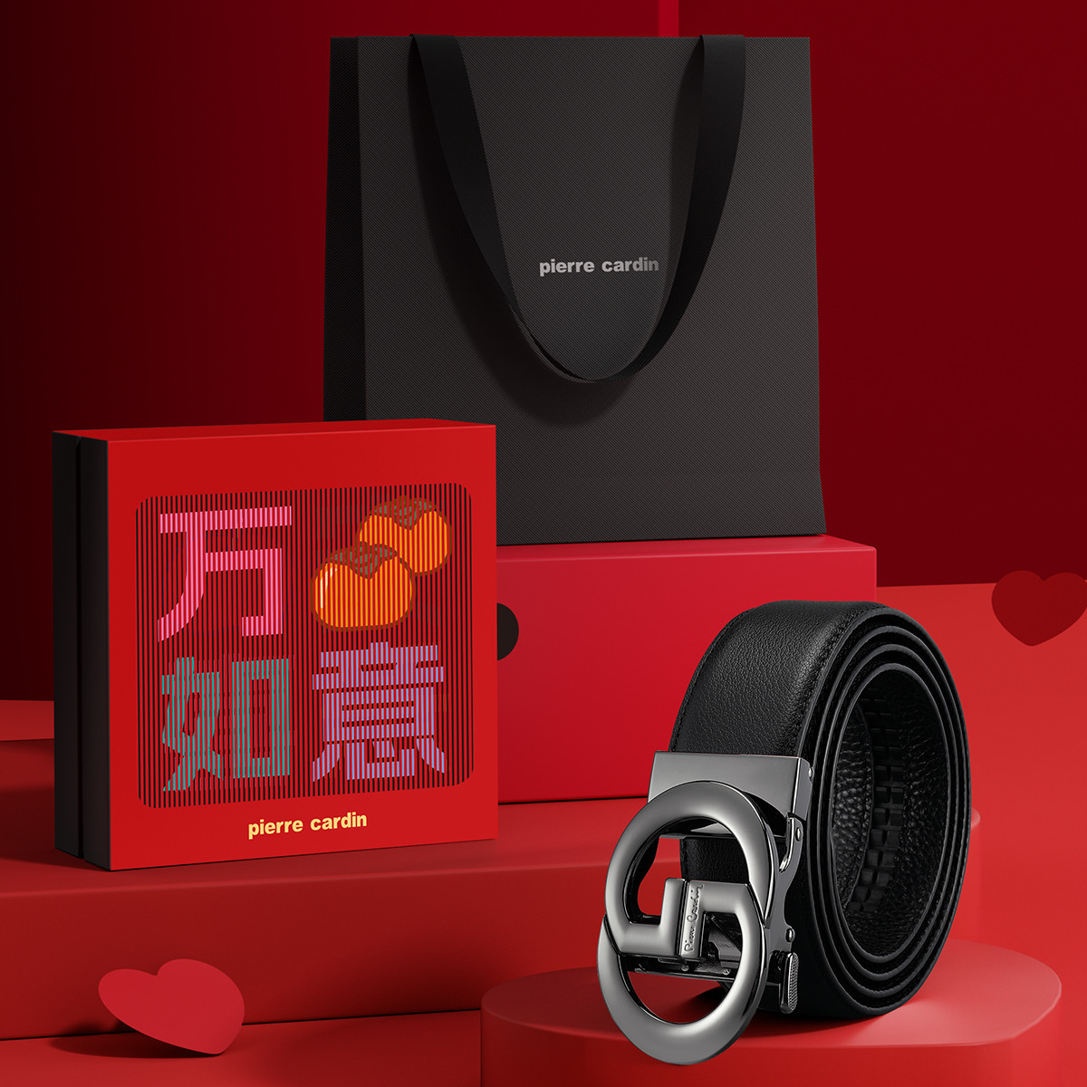 12185313.皮尔·卡丹男士皮带商务休闲腰带头层牛皮自动扣裤带送男友新年/情人节礼物