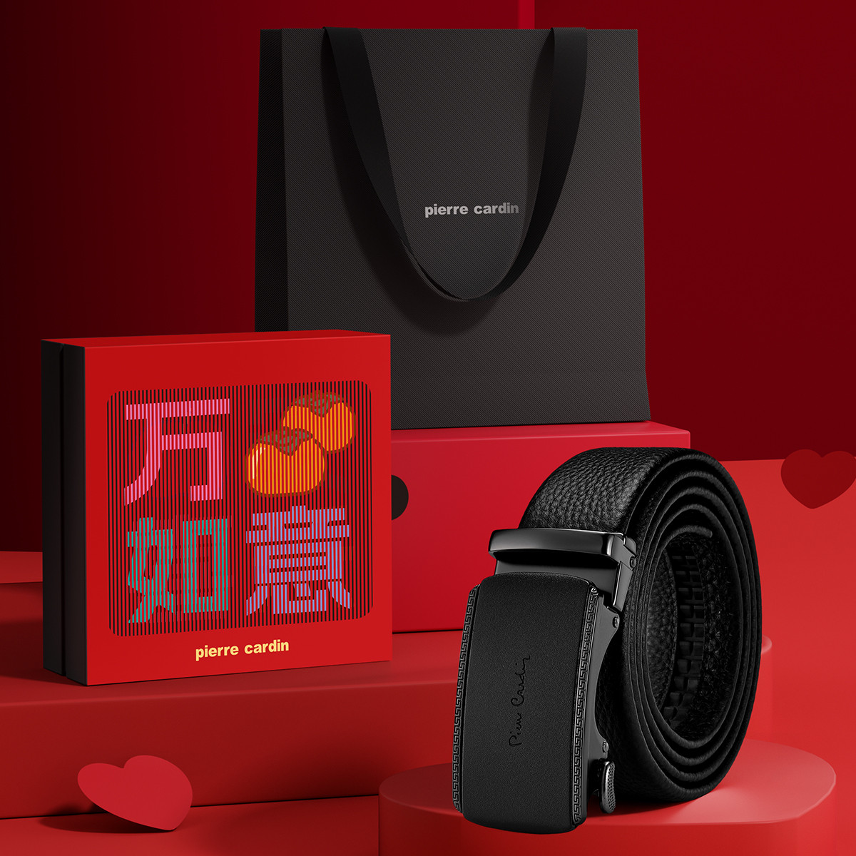 12185509.皮尔·卡丹男士皮带百搭休闲腰带头层牛皮自动扣裤带送男友新年/情人节礼物