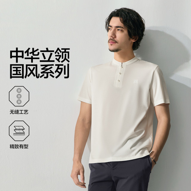 12174004.【中华立领国风系列】男士短袖POLO衫2025夏季盘扣门襟T