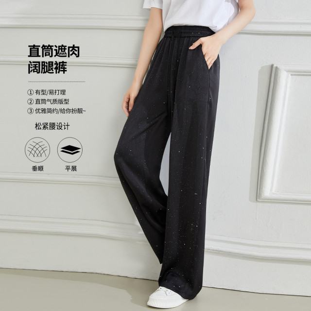 12195671.【专柜同款】薄款亮片阔腿裤夏季新款高腰显瘦垂感裤子时尚百搭休闲裤