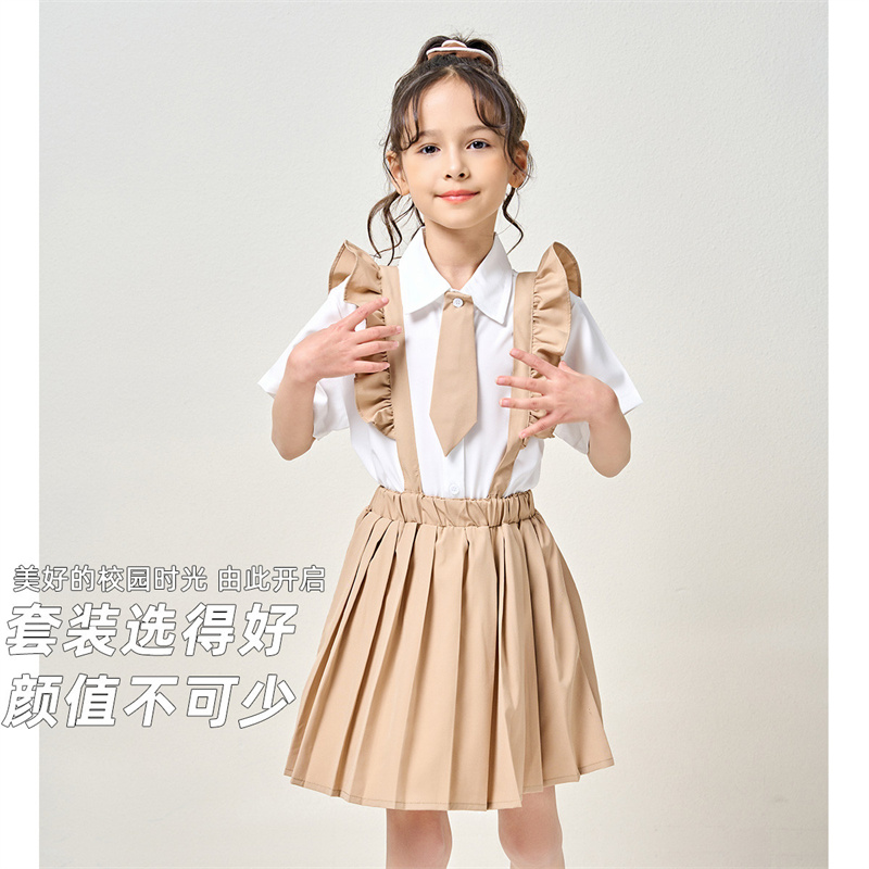 12184250.【学院风纯色衬衫背带裙两件套】女童夏季新款时尚轻奢休闲套装潮