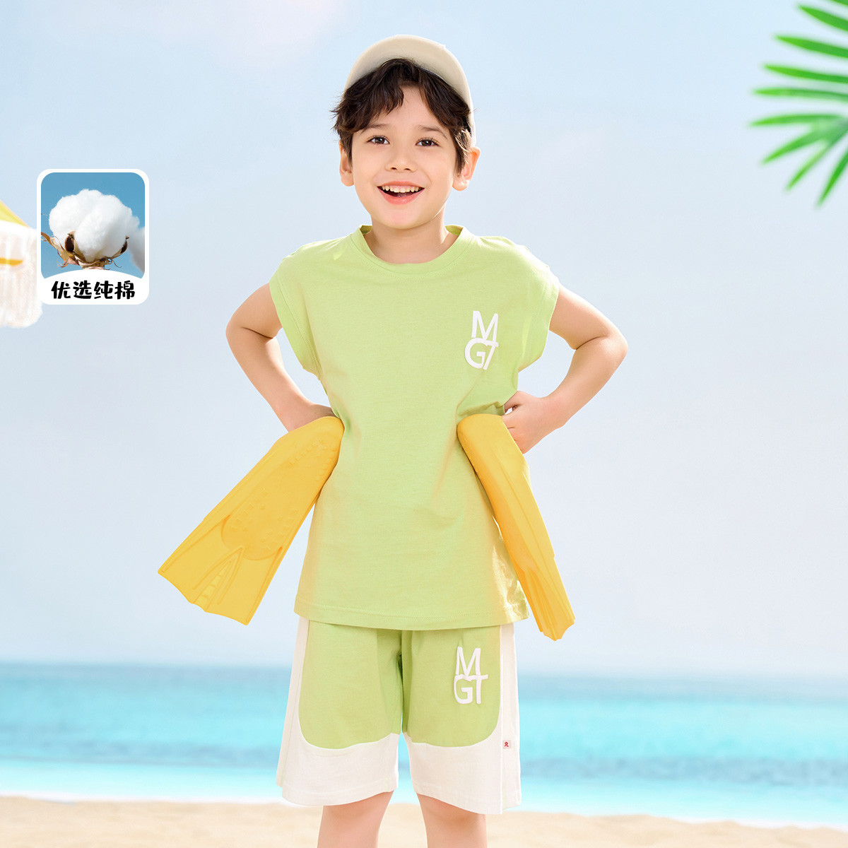 12184053.【纯棉透气运动套装】男童夏季薄款无袖背心短裤中大童休闲两件套