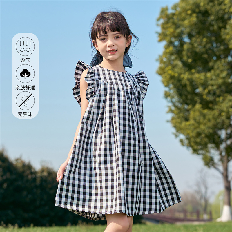 12184185.梦特娇女童2023夏季新品小清新格纹连衣裙