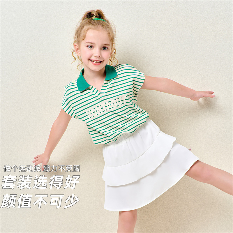 12184266.【POLO衫蛋糕裙洋气两件套】女童休闲时尚夏季新品宽松套装潮