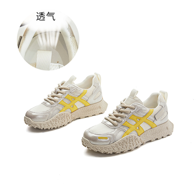 12192503.墨斯本真皮老爹鞋女夏季新款网面透气阿甘鞋女厚底运动鞋百搭鞋子女