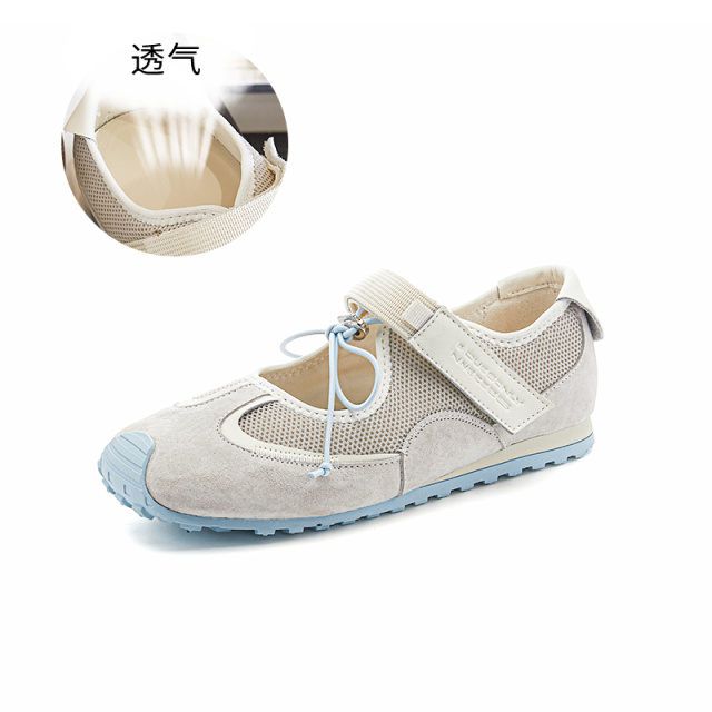 12192483.墨斯本真皮玛丽珍鞋女夏季新款魔术贴休闲单鞋女芭蕾风运动德训鞋女