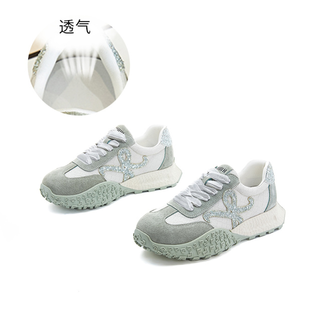 12192482.墨斯本真皮阿甘鞋女夏季新款厚底运动鞋休闲百搭德训鞋女时尚老爹鞋