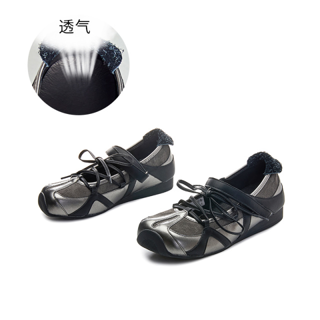 12192515.墨斯本乌拉草鞋垫真皮单鞋女新款蝴蝶结交叉平底玛丽珍鞋包头凉鞋女