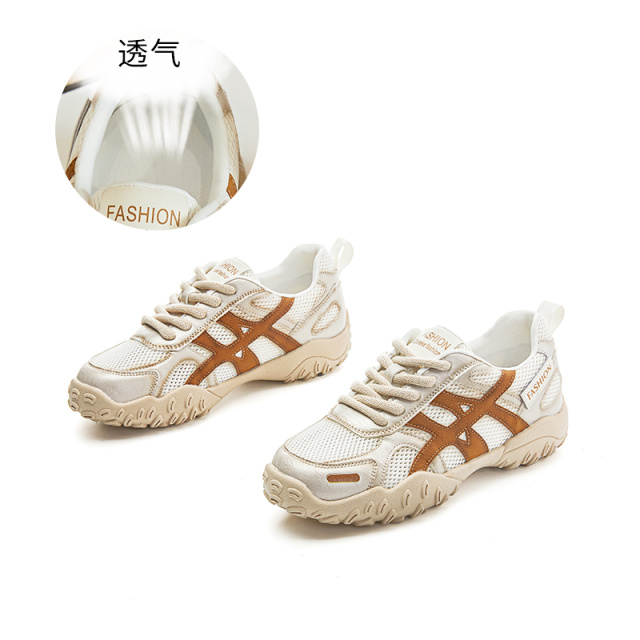 12192504.墨斯本真皮老爹鞋女夏季新款厚底复古民族风阿甘鞋女休闲网面运动鞋