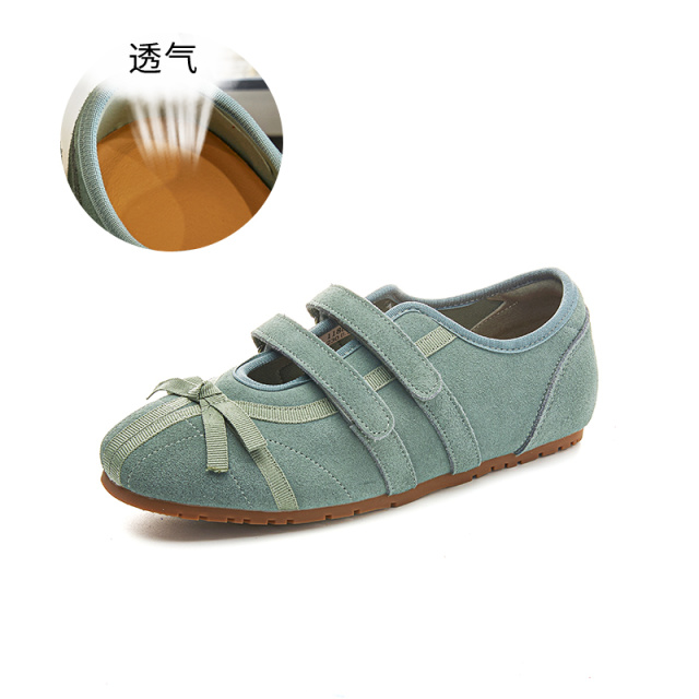 12192514.墨斯本乌拉草猪皮鞋垫玛丽珍鞋女夏季新款真皮单鞋女休闲魔术贴女鞋