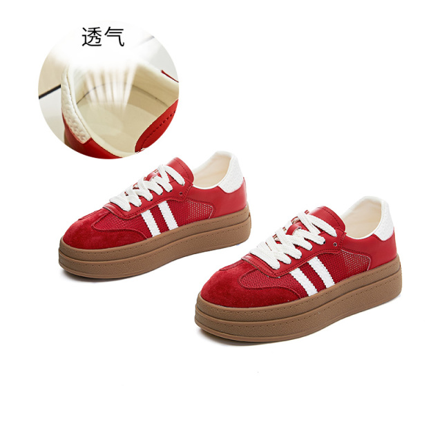 12192497.墨斯本真皮德训鞋女夏季新款网面透气运动阿甘鞋女休闲百搭小白鞋女
