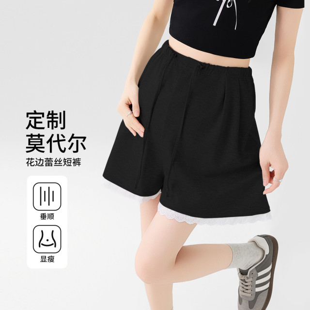12999550.孕妇裤夏季薄款短裤外穿蕾丝花边猪鼻扣无托腹小个子休闲裤孕妇装