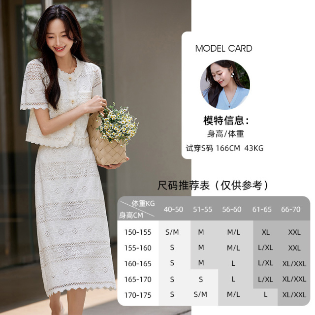 12198418.欧昵雪【时尚温柔淑女两件套装裙】法式名媛风镂空蕾丝衫半裙套装女
