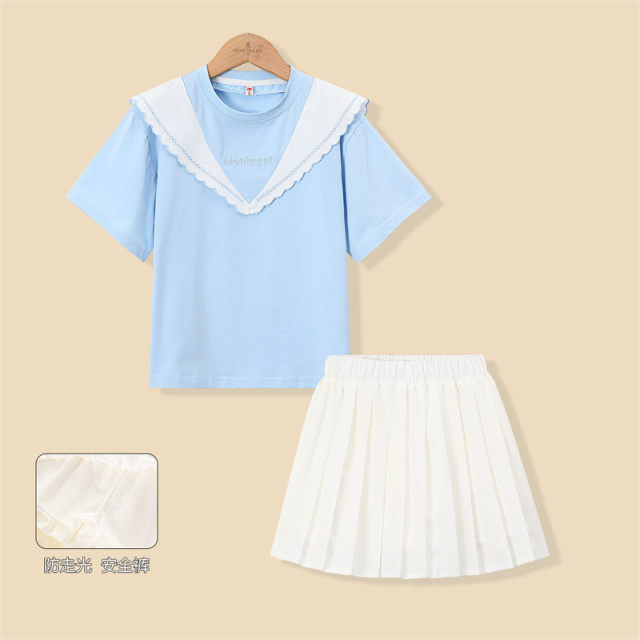 12198876.【学院风百褶裙两件套】女童2025夏季甜美风休闲套装潮