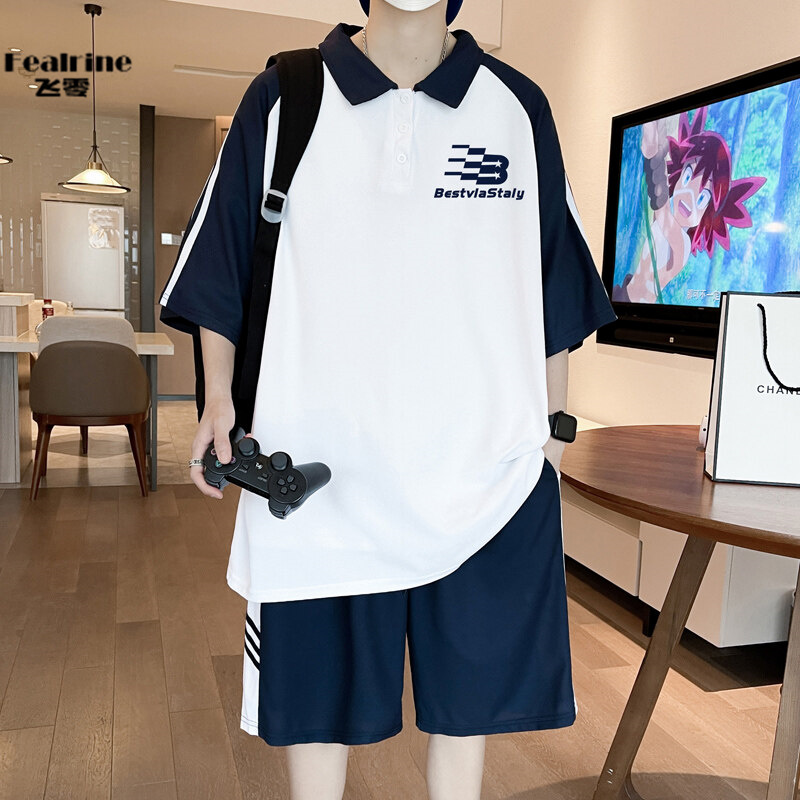 12199765.飞零2026学院风POLO衫T恤男短袖短裤两件套2025青少年翻领套装