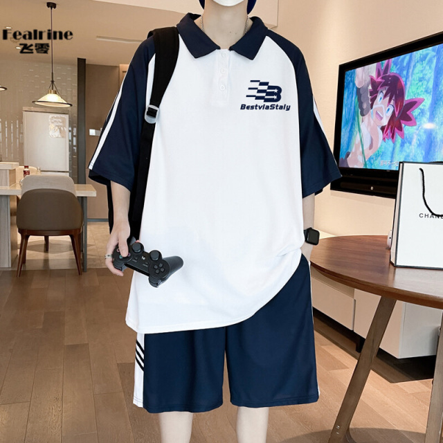 12199765.飞零2026学院风POLO衫T恤男短袖短裤两件套2025青少年翻领套装
