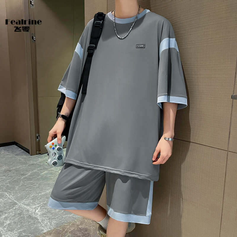 12199350.飞零2026夏季冰丝速干短袖套装男短裤两件套