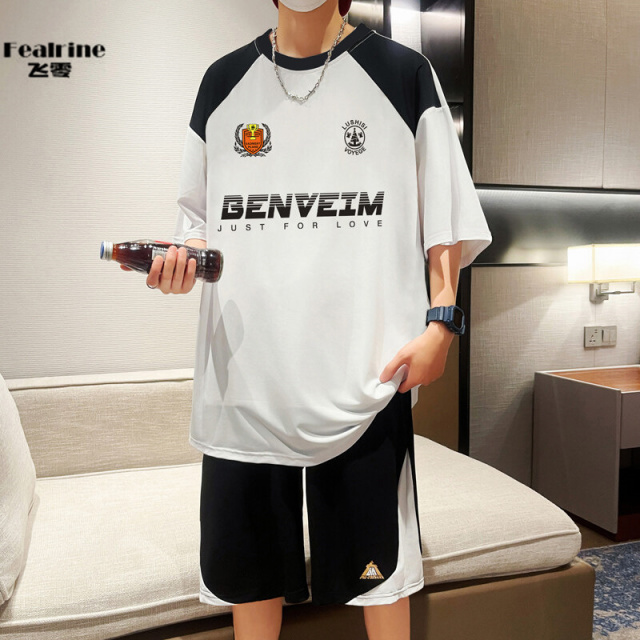 12199410.飞零夏冰丝速干短袖T恤套装男透气短裤两件套