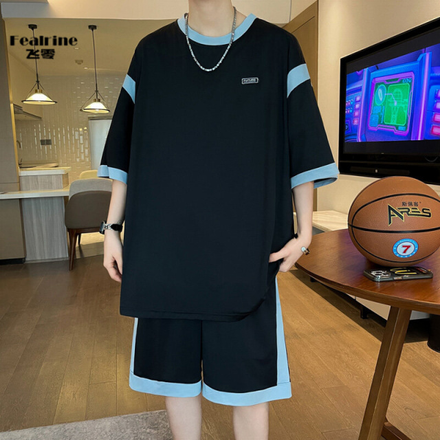 12199350.飞零2026夏季冰丝速干短袖套装男短裤两件套