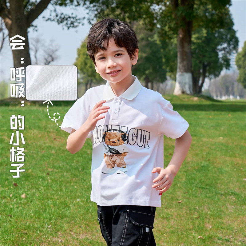 12198202.【小熊卡通立领T恤】2025夏季薄款男童洋气休闲儿童宽松上衣