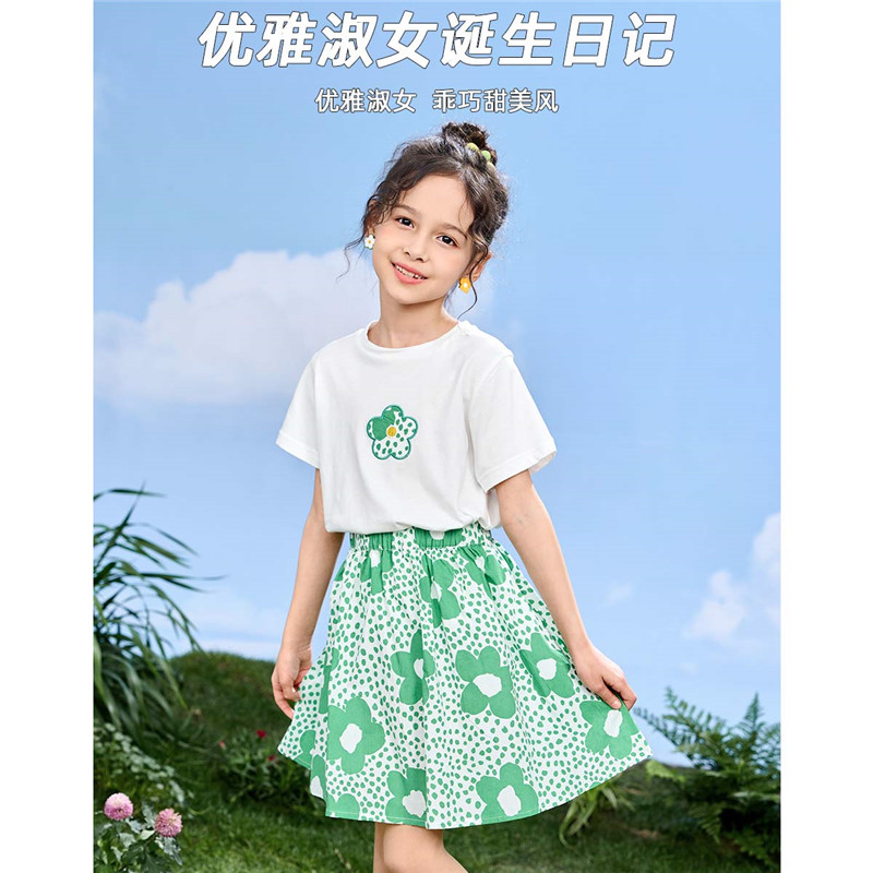 12198881.【小花贴标碎花裙套装】女童洋气简约夏季儿童纯棉休闲两件套