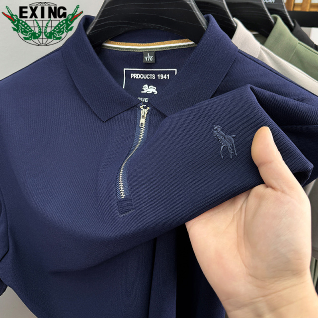 12646466.EXING男士时尚刺绣拉链款POLO衫