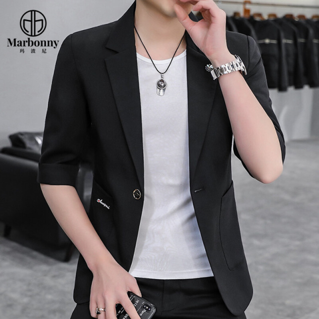 12205986.【玛波尼】新款春夏季西服半袖男修身韩版休闲小西装七分袖外套
