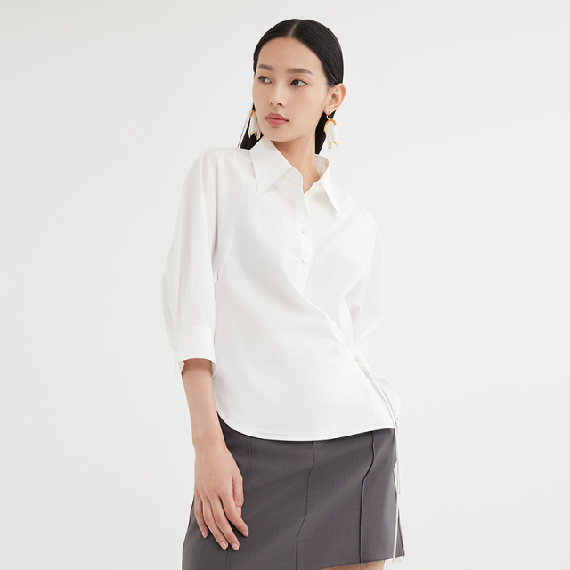 13373764.迪赛尼斯 小众系带天丝衬衫