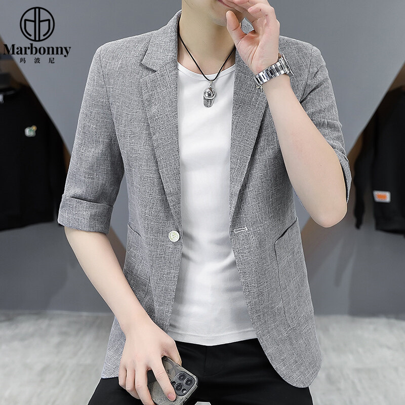 12206495.【玛波尼】新款夏季中袖西服男士青年修身小西装正装单西上衣外套