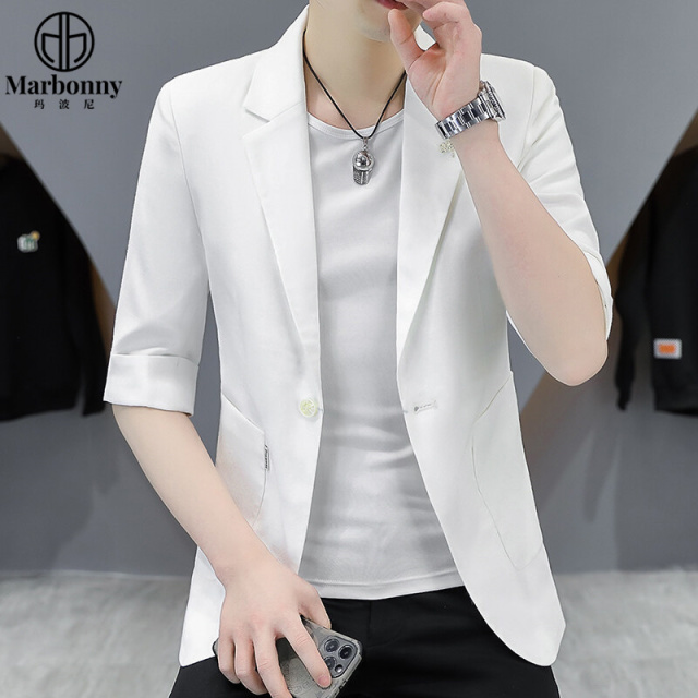 12206495.【玛波尼】新款夏季中袖西服男士青年修身小西装正装单西上衣外套