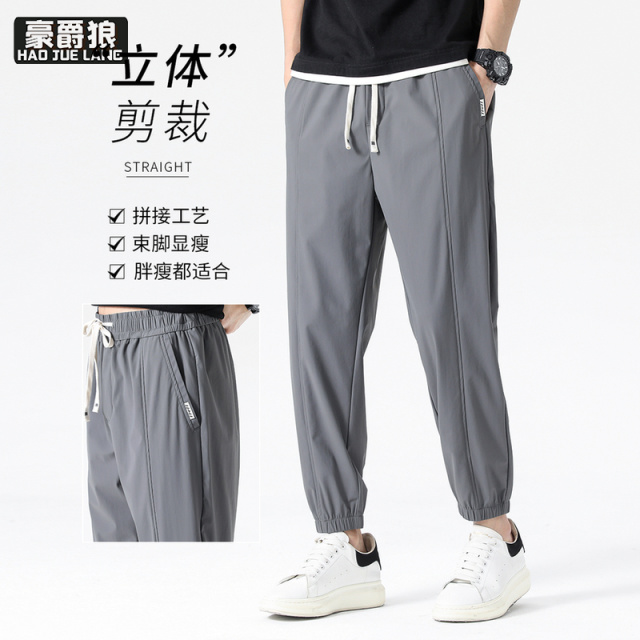 12211655.休闲裤子男士春夏季新款时尚百搭冰丝弹力运动束脚哈伦裤