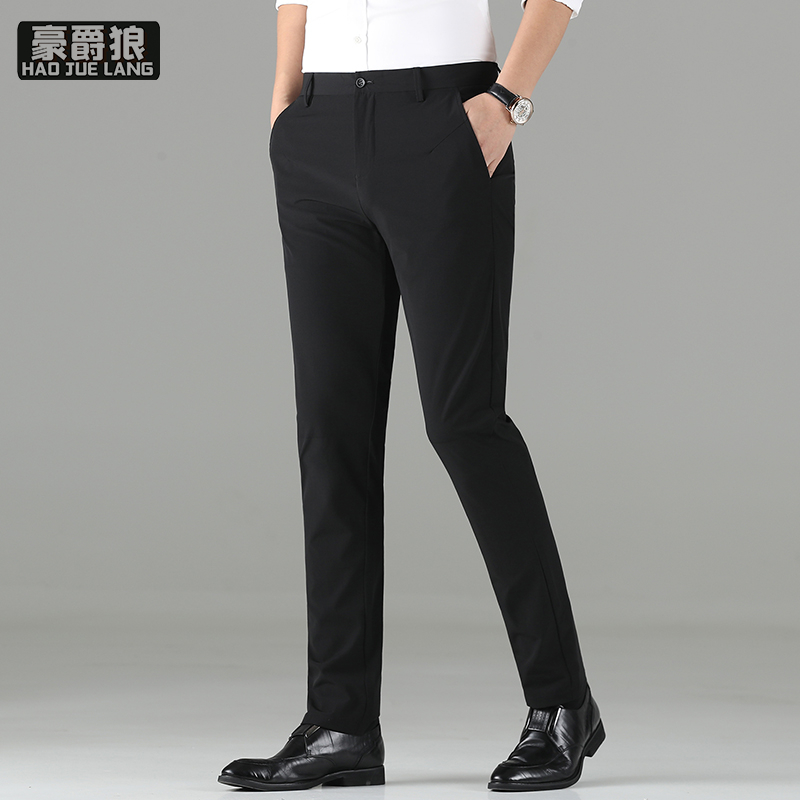 12211729.高端冰丝西裤男修身直筒潮流弹力商务休闲裤夏季薄款男士西装长裤