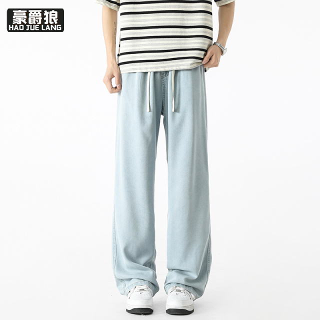 12211724.莱赛尔牛仔裤男士夏季薄款直筒宽松潮牌阔腿休闲时尚百搭裤子