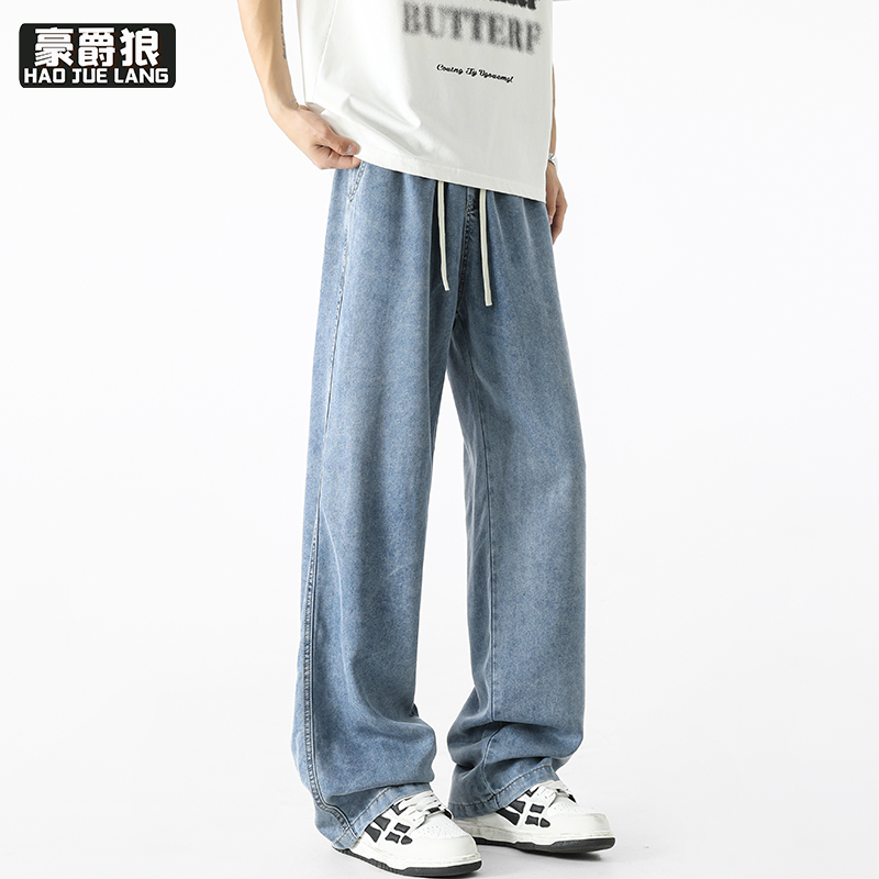 12211724.莱赛尔牛仔裤男士夏季薄款直筒宽松潮牌阔腿休闲时尚百搭裤子