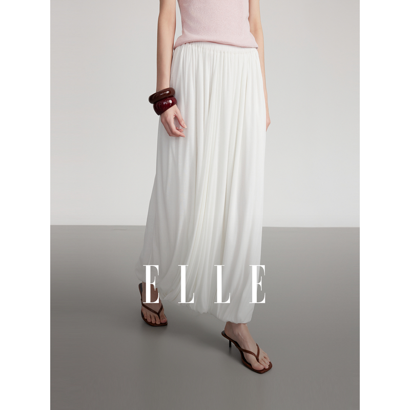 12213088.ELLE【商场同款】优雅知性风褶皱设计高质感小白裙