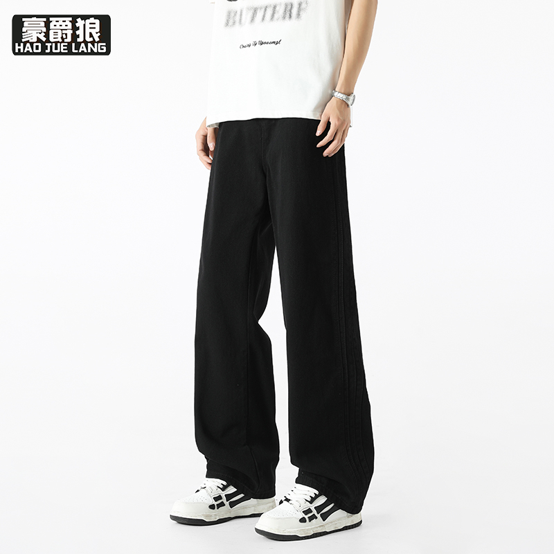 12211673.夏季青少年大童简约风直筒显瘦休闲牛仔裤宽松潮流时尚百搭男士阔腿裤